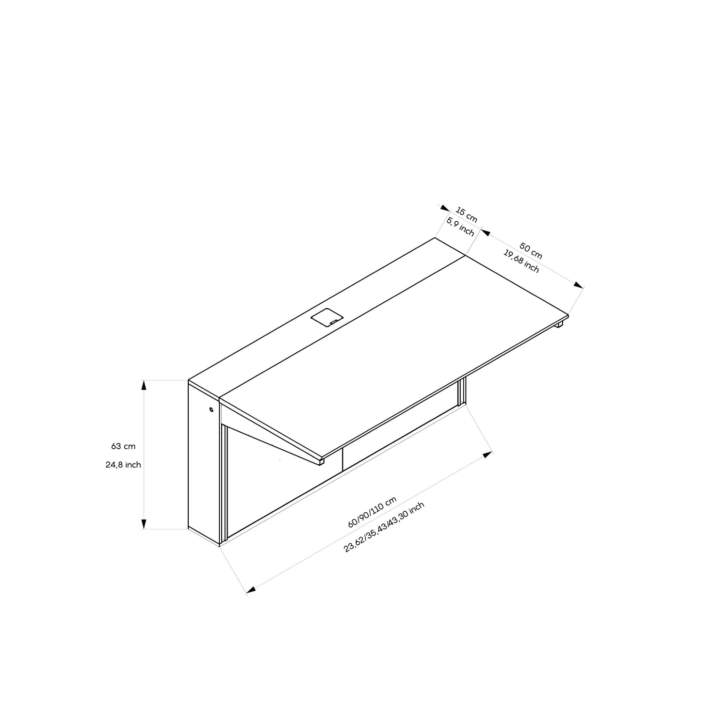 Escritorio de pared plegable de roble natural